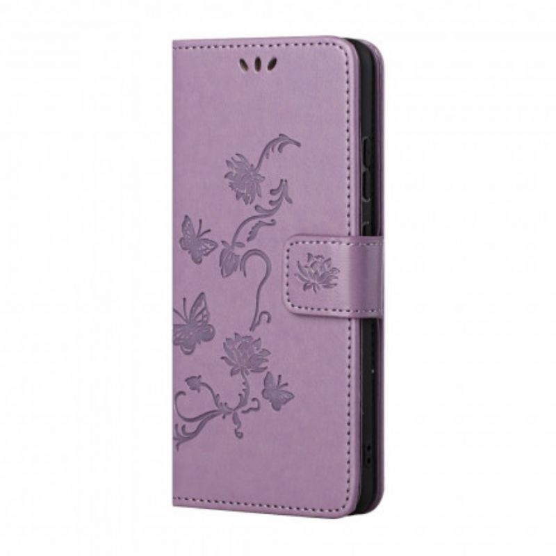 Flip Cover Xiaomi Mi 11t / 11t Pro Sommerfugle Og Blomster Strappy