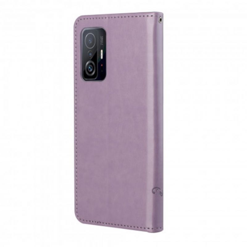 Flip Cover Xiaomi Mi 11t / 11t Pro Sommerfugle Og Blomster Strappy