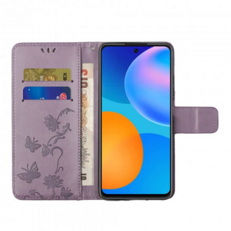 Flip Cover Xiaomi Mi 11t / 11t Pro Sommerfugle Og Blomster Strappy