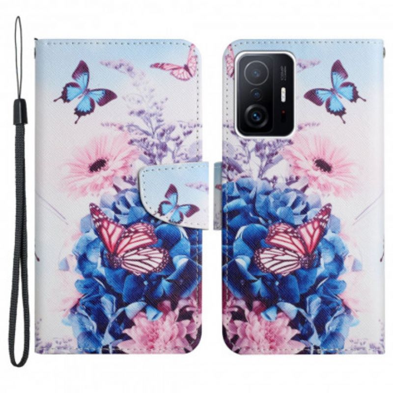 Læder Cover Xiaomi Mi 11t / 11t Pro Buket Af Blomster Og Sommerfugle