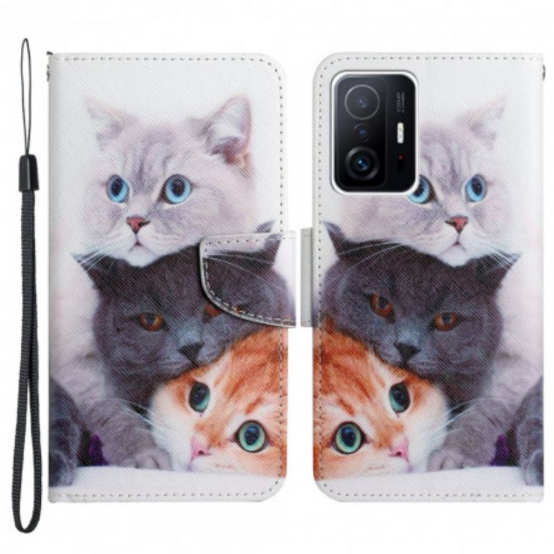 Læder Cover Xiaomi Mi 11t / 11t Pro Pile Of Cats Strap