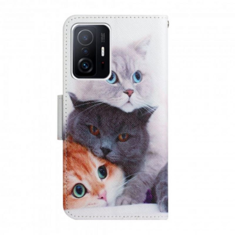 Læder Cover Xiaomi Mi 11t / 11t Pro Pile Of Cats Strap