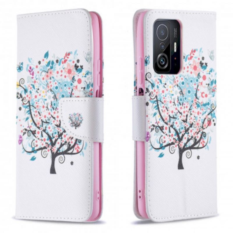 Læder Cover Xiaomi Mi 11t / 11t Pro Telefon Etui Blomstret Træ