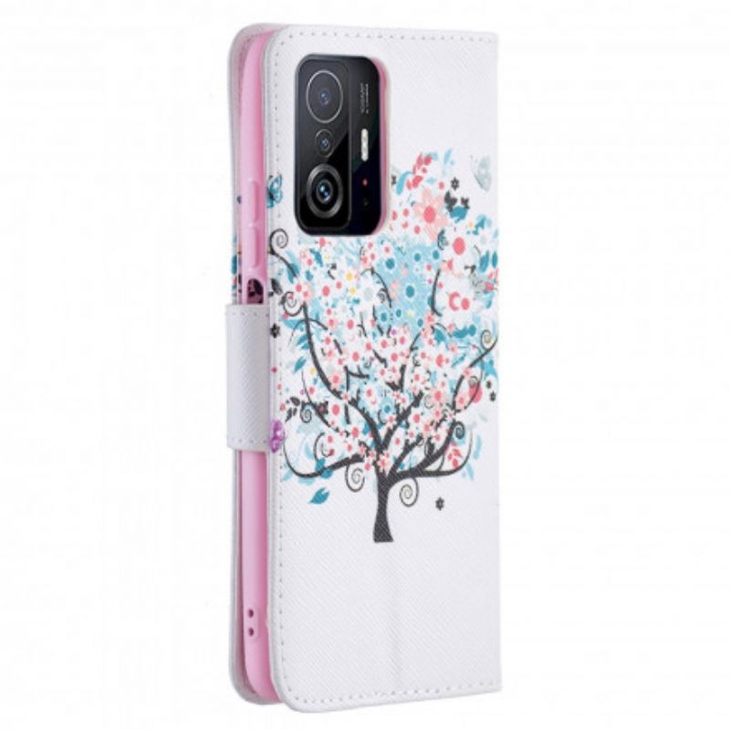 Læder Cover Xiaomi Mi 11t / 11t Pro Telefon Etui Blomstret Træ