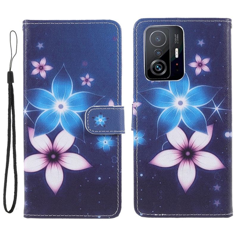 Læder Cover Xiaomi Mi 11t / 11t Pro Telefon Etui Måneblomster Med Rem