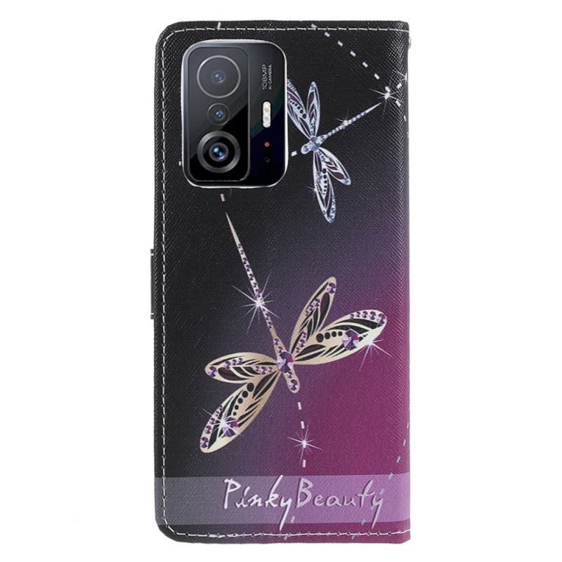 Læder Cover Xiaomi Mi 11t / 11t Pro Telefon Etui Thong Dragonflies