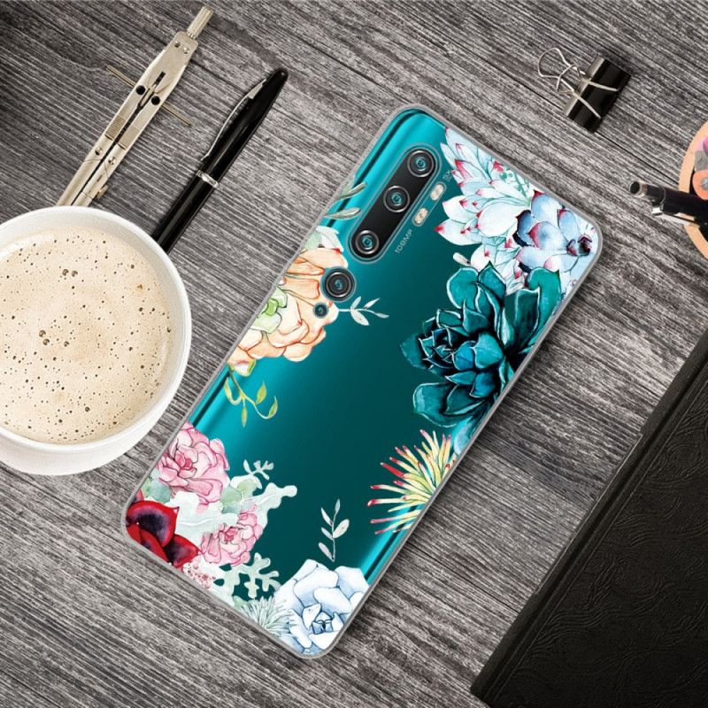 Cover for Xiaomi Mi Note 10 / 10 Pro Gennemsigtige Akvarelblomster