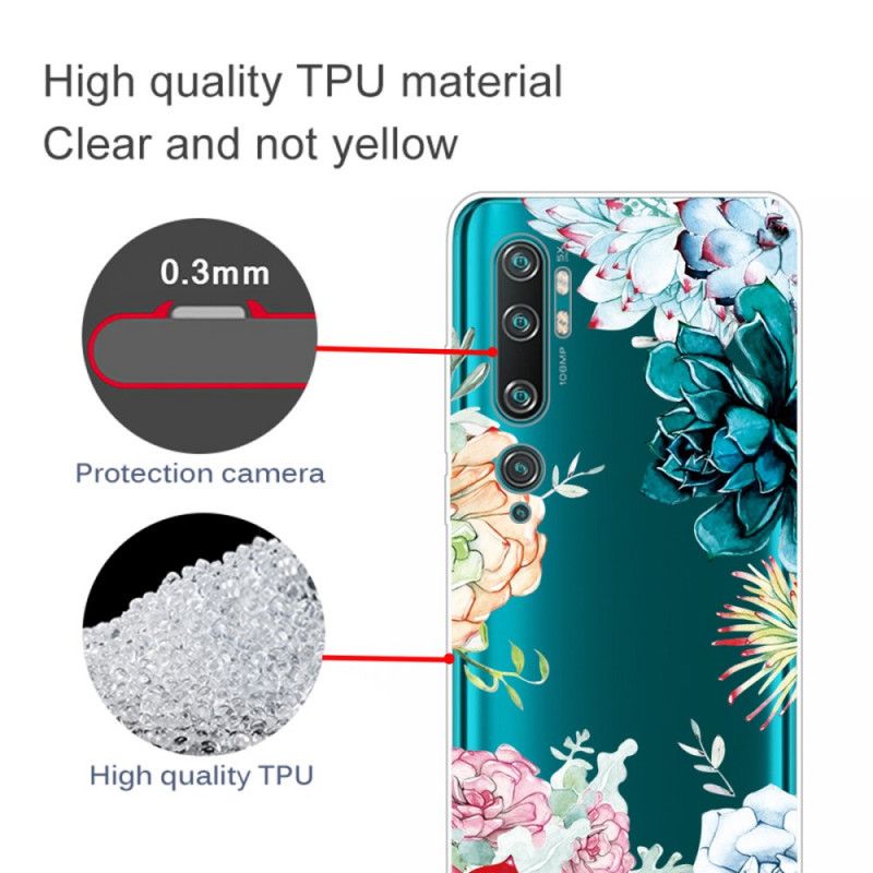 Cover for Xiaomi Mi Note 10 / 10 Pro Gennemsigtige Akvarelblomster