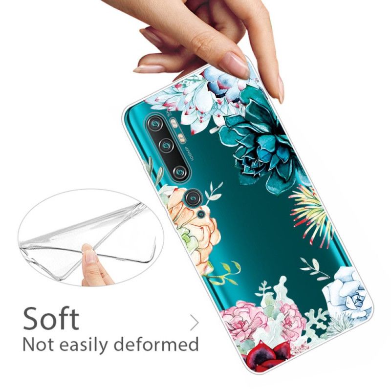 Cover for Xiaomi Mi Note 10 / 10 Pro Gennemsigtige Akvarelblomster