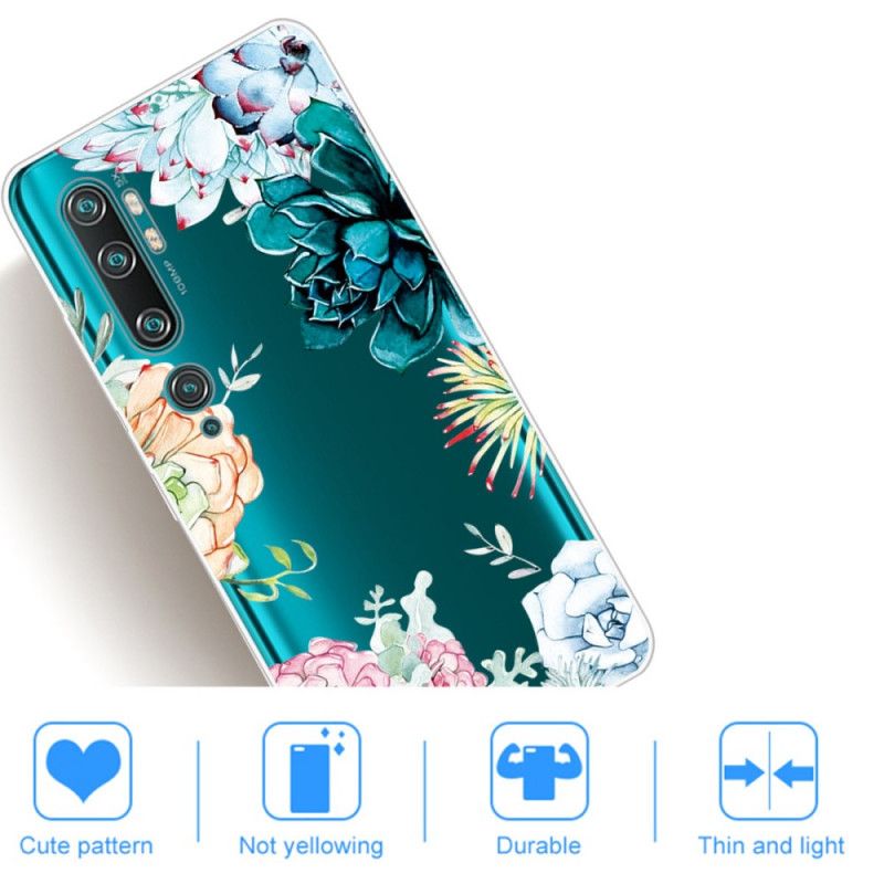 Cover for Xiaomi Mi Note 10 / 10 Pro Gennemsigtige Akvarelblomster