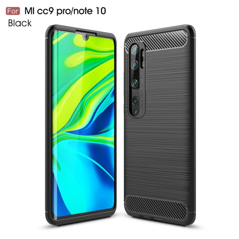 Cover for Xiaomi Mi Note 10 / 10 Pro Sort Børstet Kulfiber