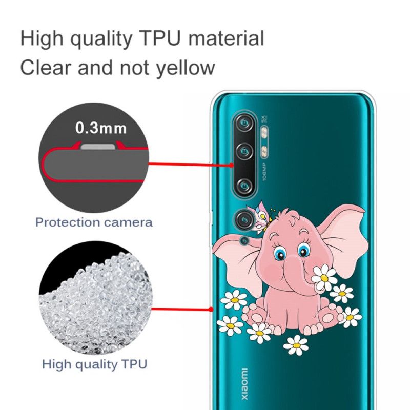 Cover Xiaomi Mi Note 10 / 10 Pro Mobilcover Gennemsigtig Lyserød Elefant