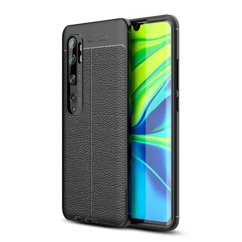 Cover Xiaomi Mi Note 10 / 10 Pro Sort Dobbeltlinjet Lychee-Lædereffekt