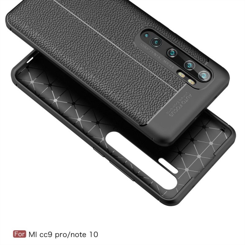 Cover Xiaomi Mi Note 10 / 10 Pro Sort Dobbeltlinjet Lychee-Lædereffekt