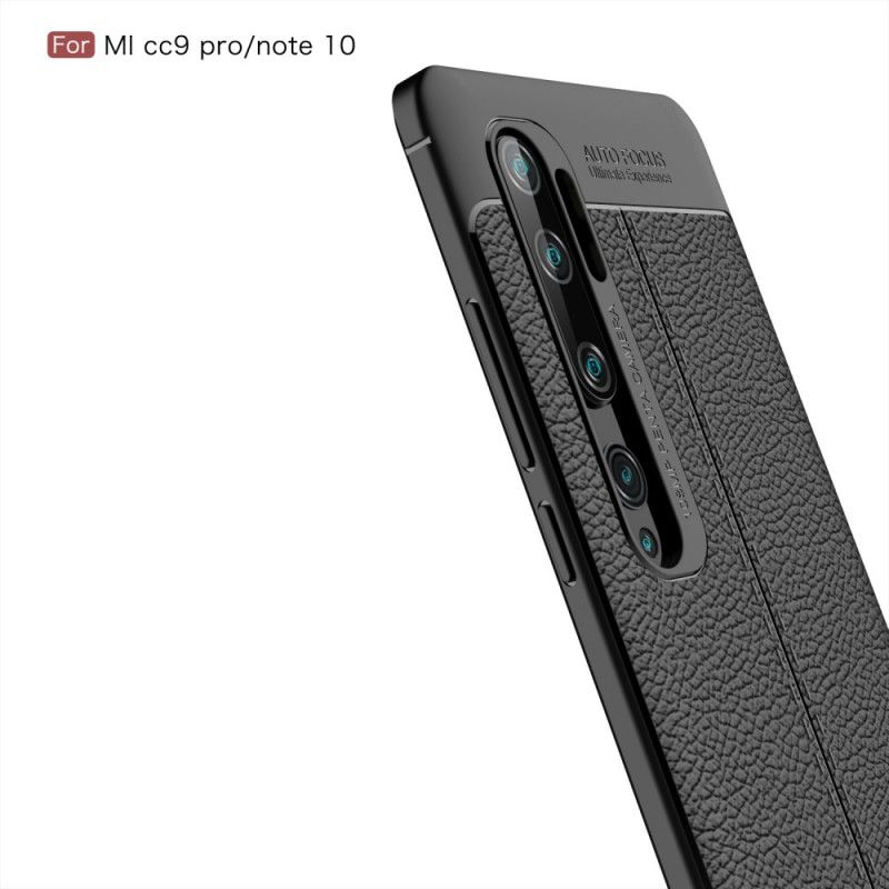 Cover Xiaomi Mi Note 10 / 10 Pro Sort Dobbeltlinjet Lychee-Lædereffekt