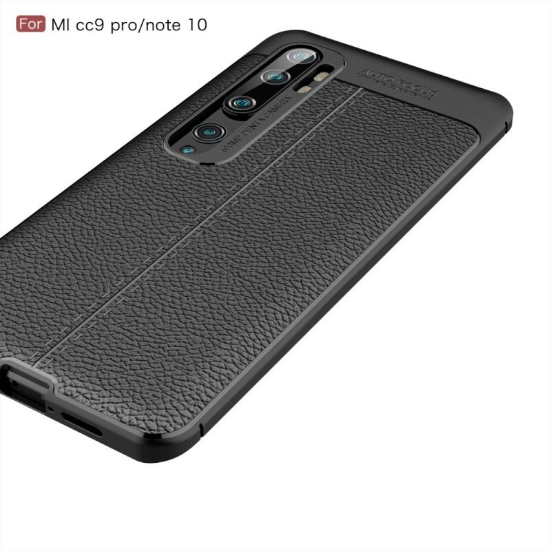 Cover Xiaomi Mi Note 10 / 10 Pro Sort Dobbeltlinjet Lychee-Lædereffekt