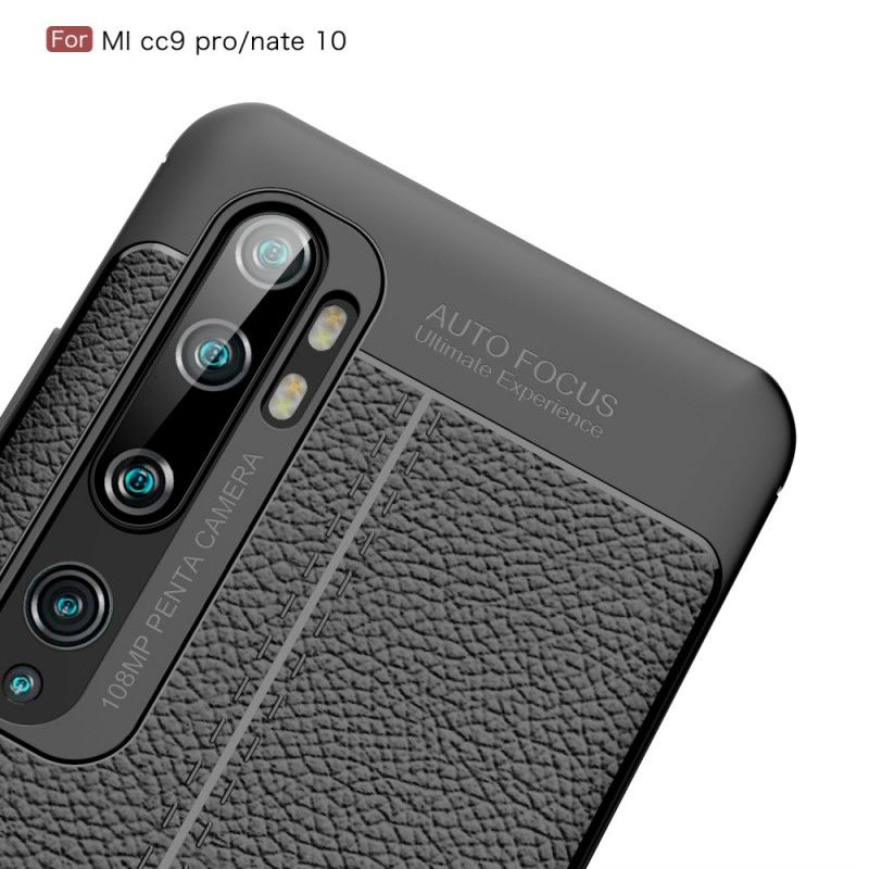 Cover Xiaomi Mi Note 10 / 10 Pro Sort Dobbeltlinjet Lychee-Lædereffekt