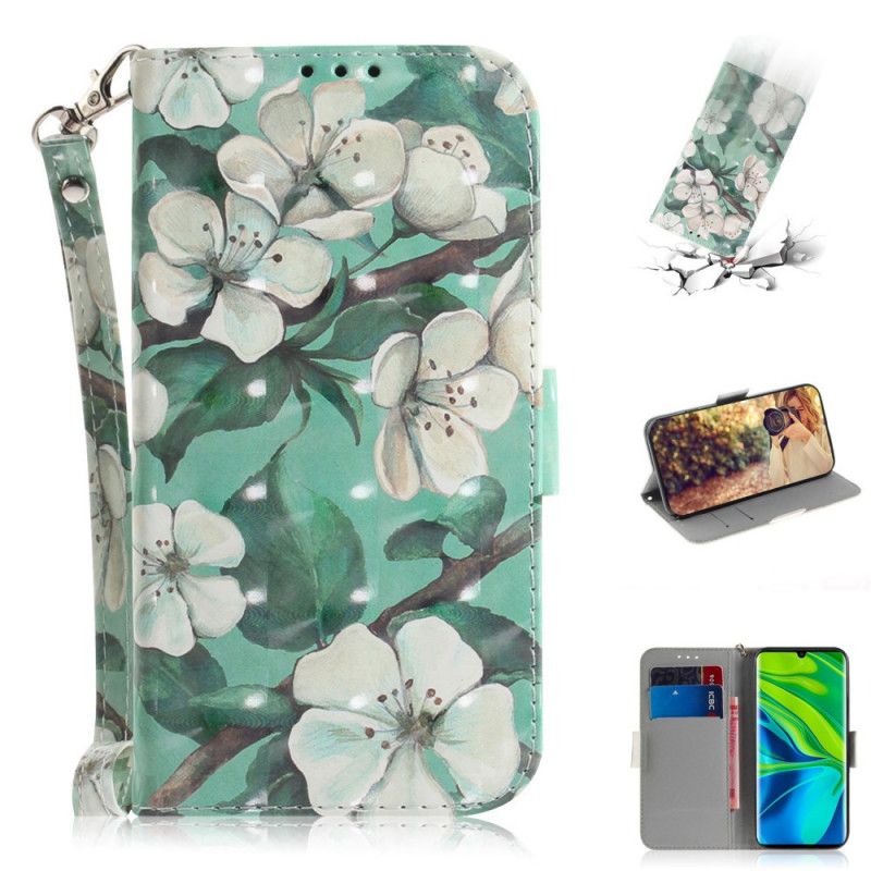 Flip Cover Læder Xiaomi Mi Note 10 / 10 Pro Blomstrende Gren Med Rem Original