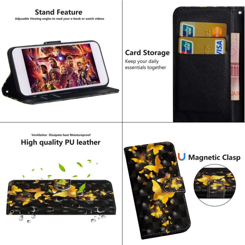 Flip Cover Læder Xiaomi Mi Note 10 / 10 Pro Gule Sommerfugle Beskyttelse