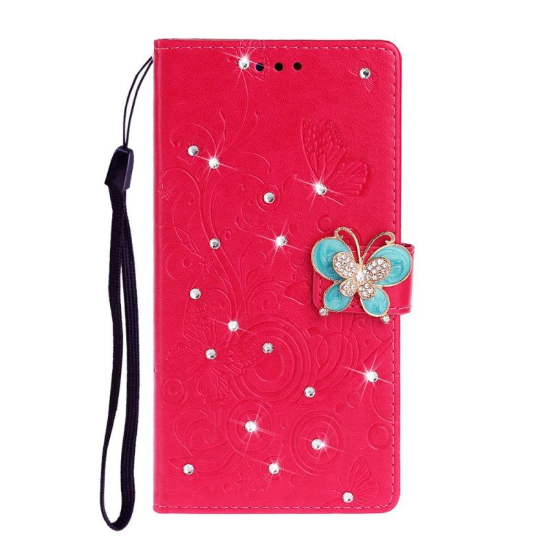 Flip Cover Læder Xiaomi Mi Note 10 / 10 Pro Magenta Sommerfugl Charme