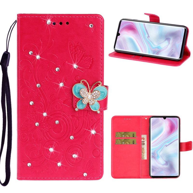 Flip Cover Læder Xiaomi Mi Note 10 / 10 Pro Magenta Sommerfugl Charme