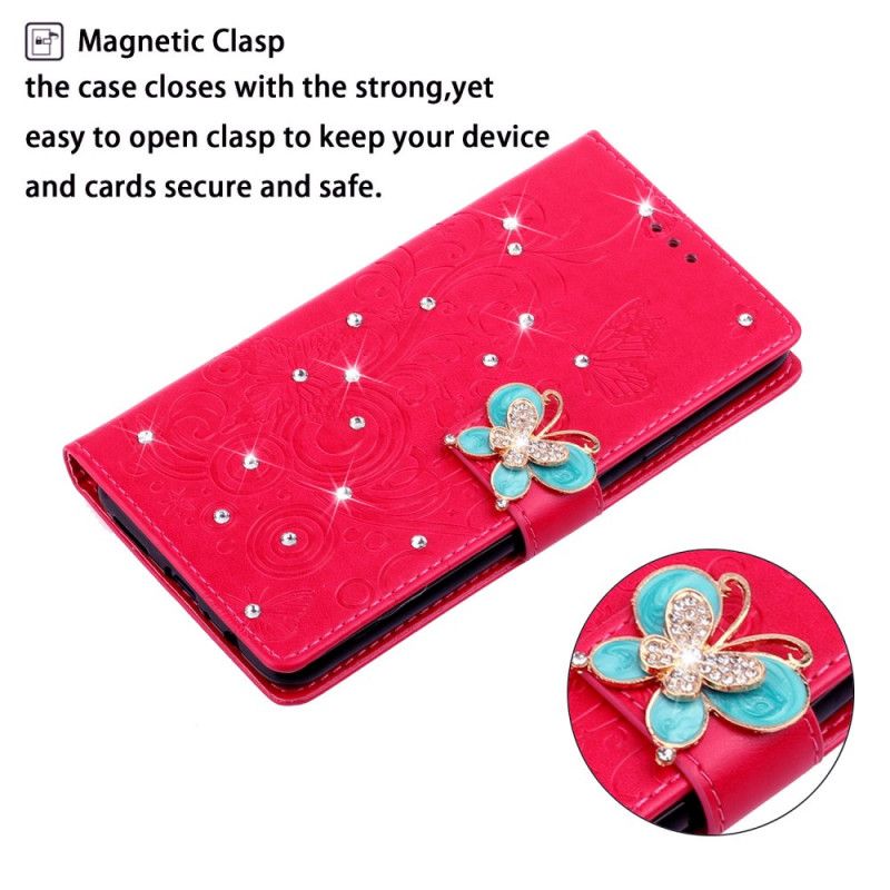 Flip Cover Læder Xiaomi Mi Note 10 / 10 Pro Magenta Sommerfugl Charme