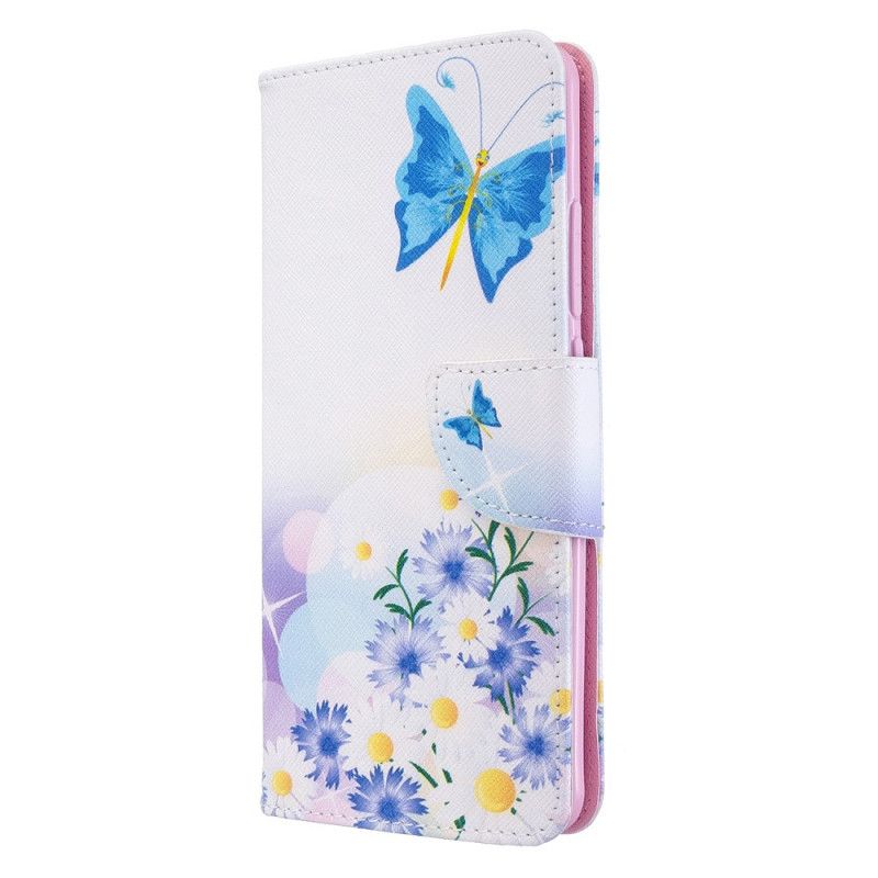 Flip Cover Læder Xiaomi Mi Note 10 / 10 Pro Pink Malede Sommerfugle Og Blomster