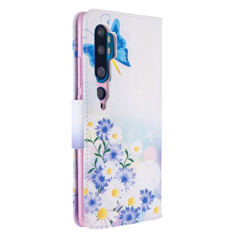 Flip Cover Læder Xiaomi Mi Note 10 / 10 Pro Pink Malede Sommerfugle Og Blomster