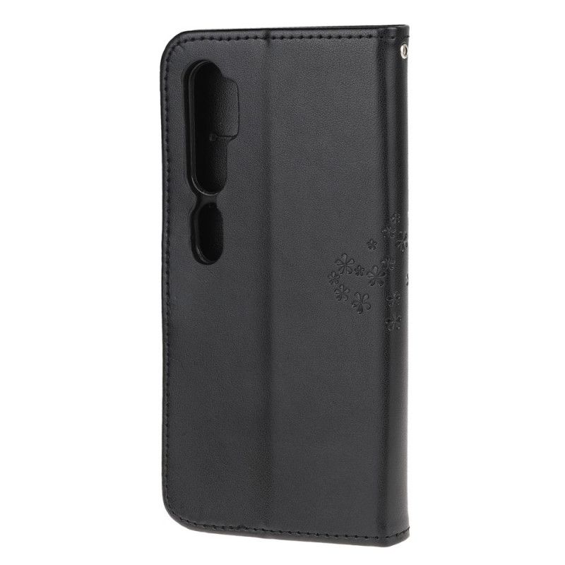 Flip Cover Læder Xiaomi Mi Note 10 / 10 Pro Sort Træ- Og Rem-Ugler