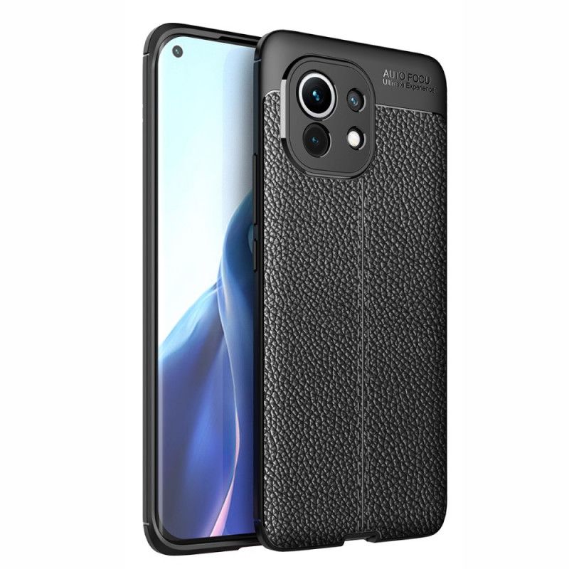 Cover for Xiaomi Mi 11 Sort Dobbeltlinjet Lychee-Lædereffekt