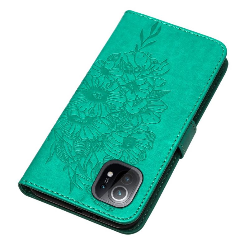 Flip Cover Xiaomi Mi 11 Sort Designer Sommerfugl Med Rem