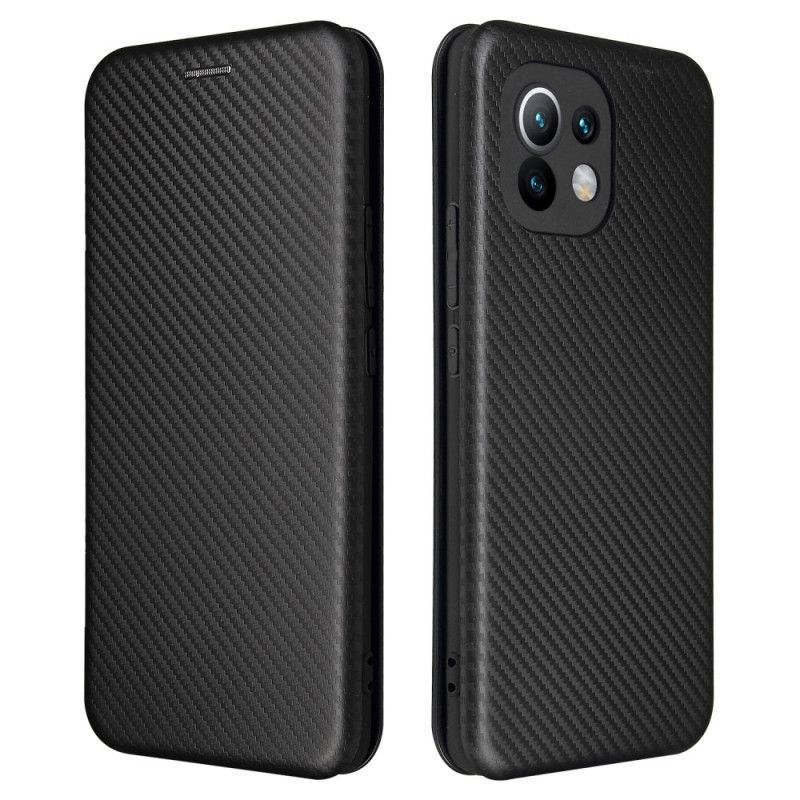 Læder Cover for Xiaomi Mi 11 Sort Kulfiber Med Støttering