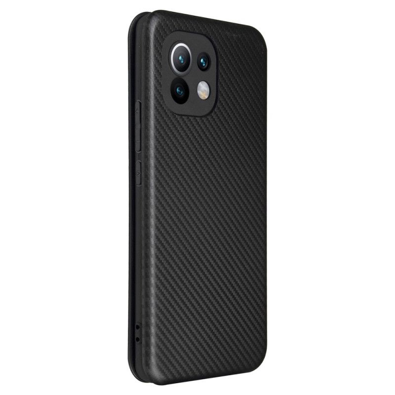 Læder Cover for Xiaomi Mi 11 Sort Kulfiber Med Støttering