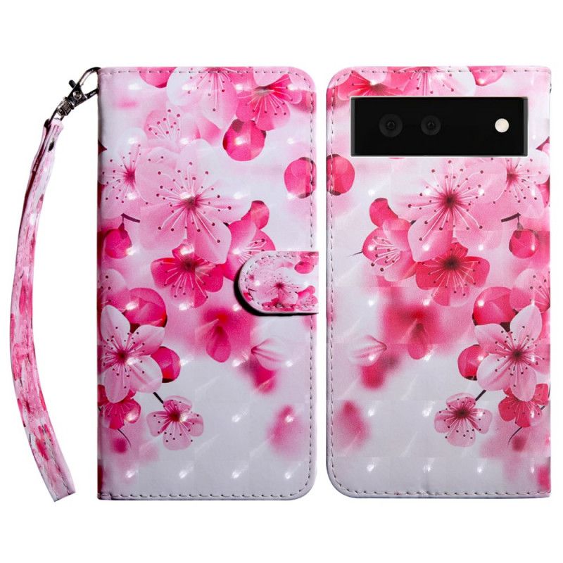 Læder Cover Google Pixel 6 Pink Blomster