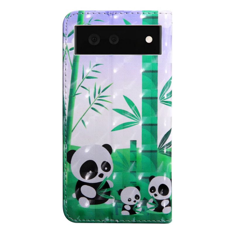 Læder Cover Google Pixel 6 Telefon Etui Panda Family