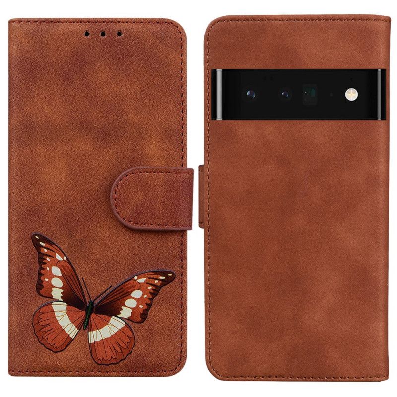 Læder Cover Google Pixel 6 Telefon Etui Skin-touch Butterfly