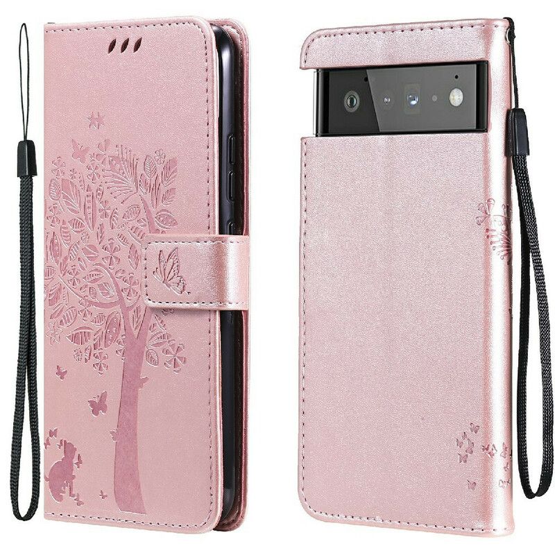 Læder Cover Google Pixel 6 Telefon Etui Tree And Strappy Killing