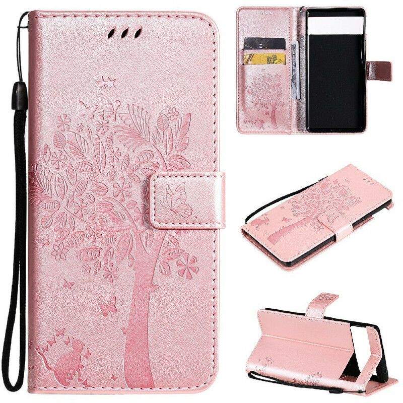 Læder Cover Google Pixel 6 Telefon Etui Tree And Strappy Killing