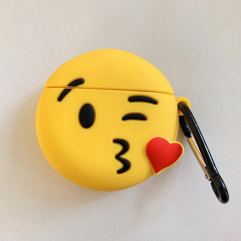 Cover AirPods Hvid Emoji Med Karabinhage Beskyttelse