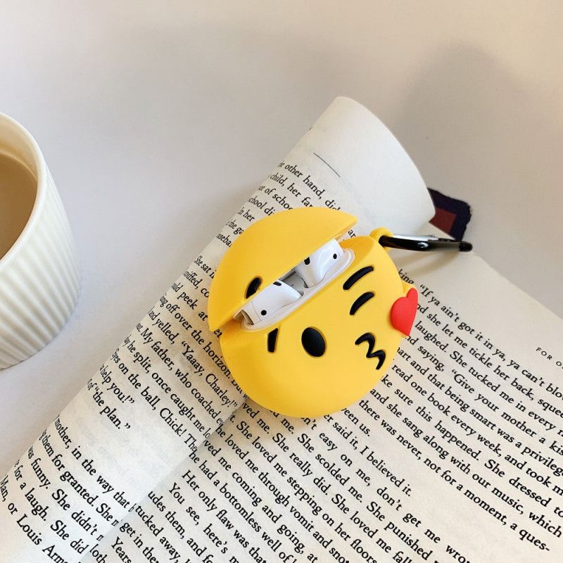 Cover AirPods Hvid Emoji Med Karabinhage Beskyttelse