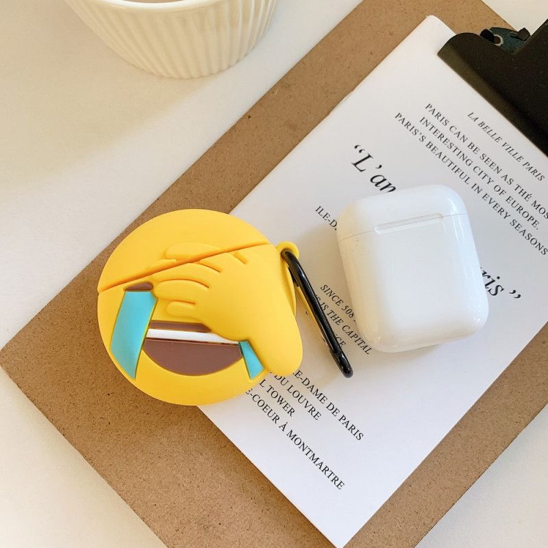 Cover AirPods Hvid Emoji Med Karabinhage Beskyttelse