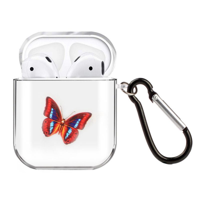 Cover AirPods Rød Gennemsigtig Silikone Sommerfugleserie