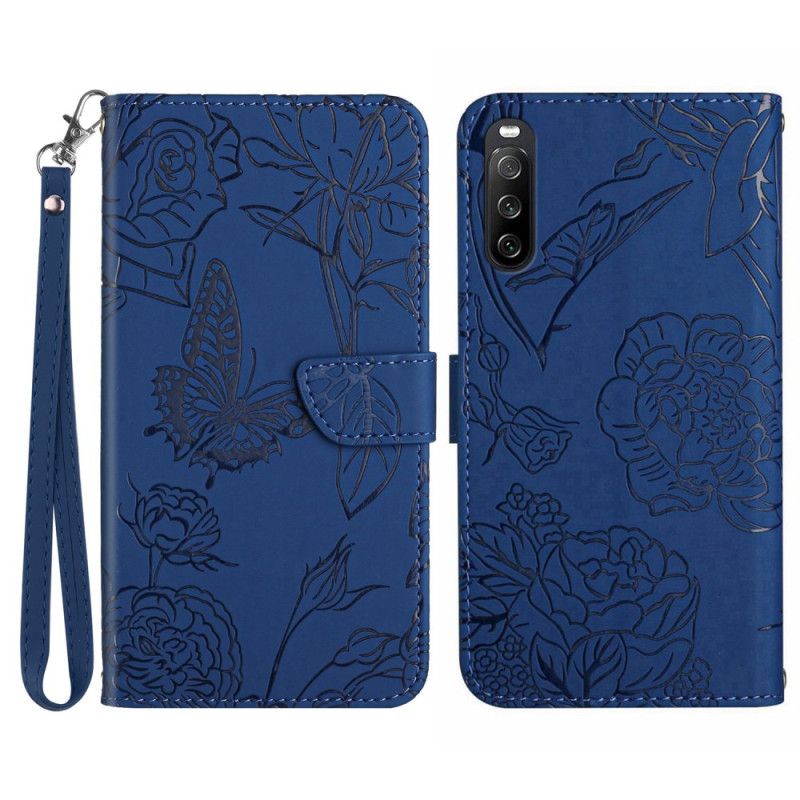 Flip Cover Sony Xperia 10 Vi Sommerfugletryk Med Rem