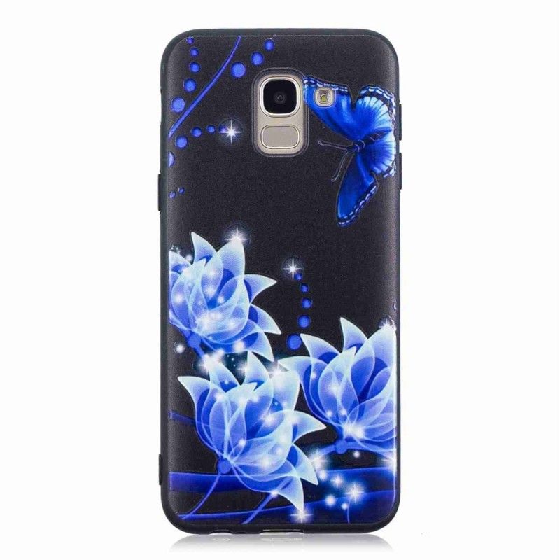 Cover for Samsung Galaxy J6 Sommerfugl Og Blå Blomster