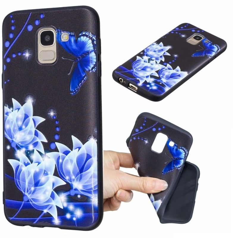 Cover for Samsung Galaxy J6 Sommerfugl Og Blå Blomster