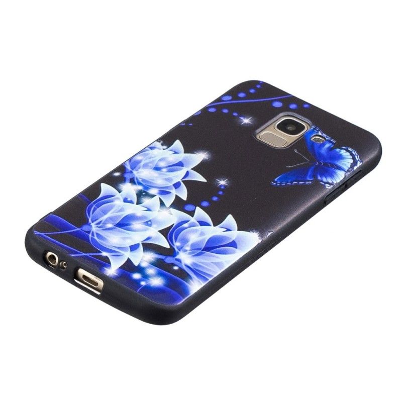 Cover for Samsung Galaxy J6 Sommerfugl Og Blå Blomster