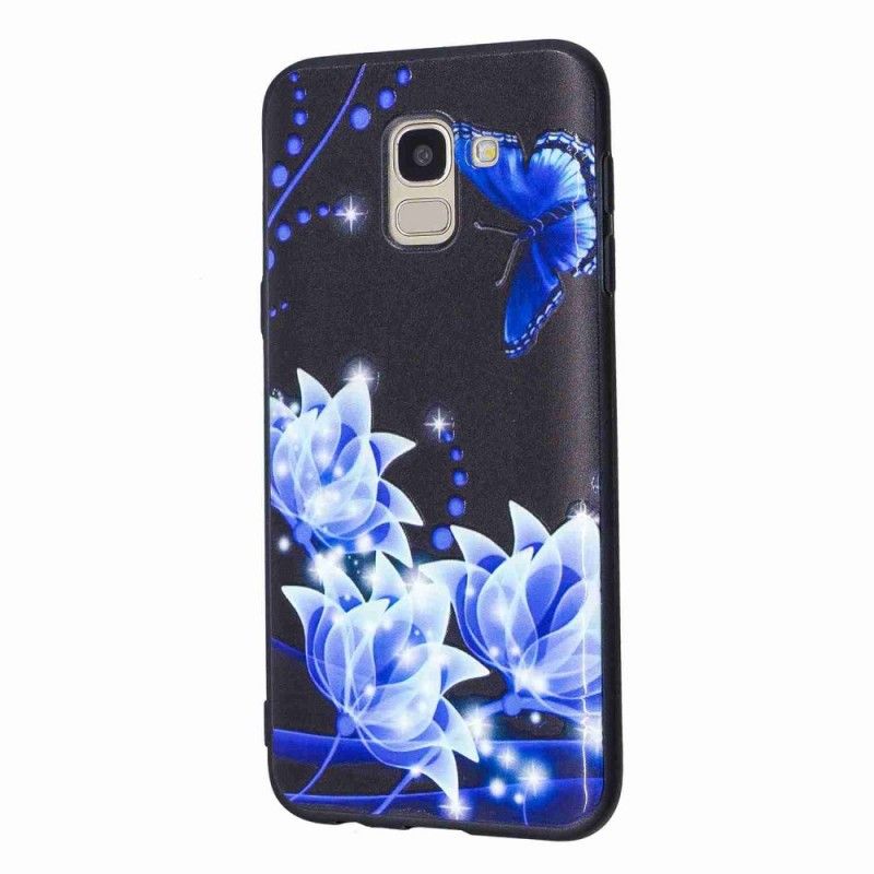 Cover for Samsung Galaxy J6 Sommerfugl Og Blå Blomster