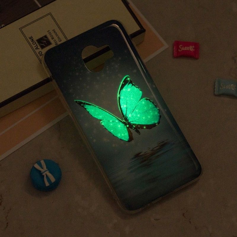 Cover Samsung Galaxy J6 Fluorescerende Blå Sommerfugl