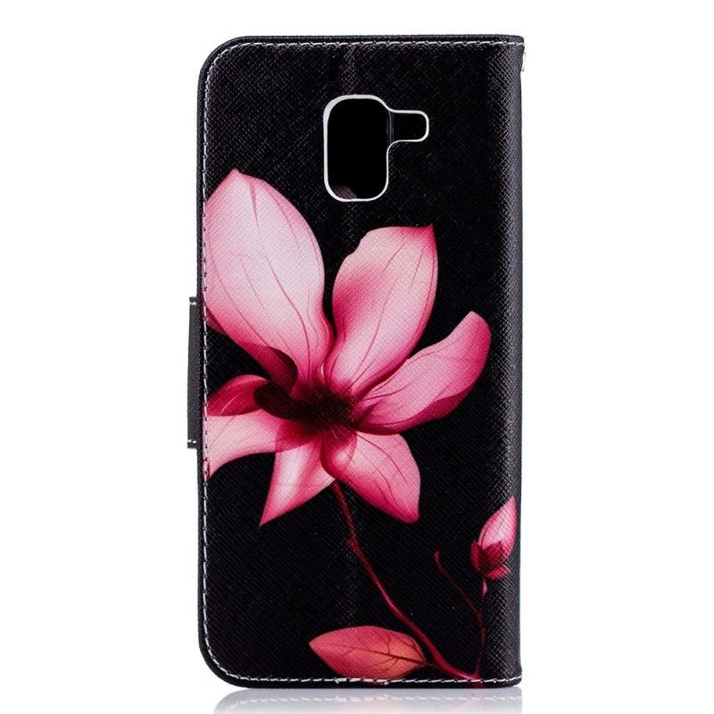 Flip Cover Læder Samsung Galaxy J6 Lyserød Blomst Original