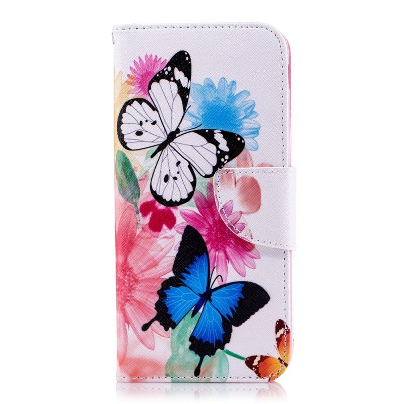 Flip Cover Læder Samsung Galaxy J6 Malede Sommerfugle Og Blomster Original